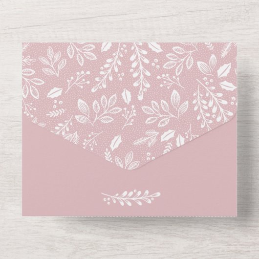 Witte Botanicals op Dusty Roos Wedding All In One Uitnodiging (Achterkant)