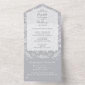 Witte Botanicals op een grijze bruiloft All In One Uitnodiging (Binnen)