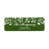 Witte botanicals op groen retouradres etiket (Voorkant)