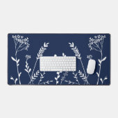 Witte botanicals op marineblauw bureaumat (Keyboard & Muis)