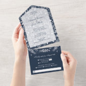 Witte Botanicals op Navy Blue All In One Uitnodiging (Afscheurbaar)