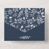 Witte Botanicals op Navy Blue All In One Uitnodiging (Achterkant)