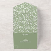Witte botanicals op saliegroene trouwdag all in one uitnodiging (Buitenkant)