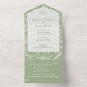 Witte botanicals op saliegroene trouwdag all in one uitnodiging (Binnen)