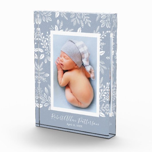 Witte Botanicals op Sky Blue Custom Fotoblokken (Rechts)