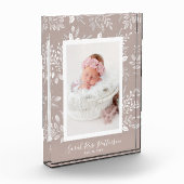 Witte Botanicals op Taupe Custom Name Fotoblokken (Links)