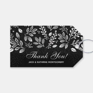 Witte botanicals op Zwarte Dank Je Cadeaulabel