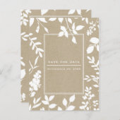 Witte Botanische bladeren Eenvoudig rustiek Save t Aankondigingskaart (Voorkant / Achterkant)