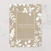Witte Botanische bladeren Eenvoudig rustiek Save t Aankondigingskaart (Voorkant)