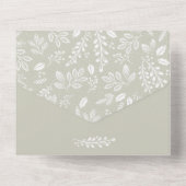 Witte botanische Bleek Groen Geen Envelopes Weddin All In One Uitnodiging (Achterkant)