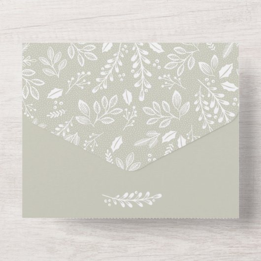 Witte botanische Bleek Groen Geen Envelopes Weddin All In One Uitnodiging (Achterkant)