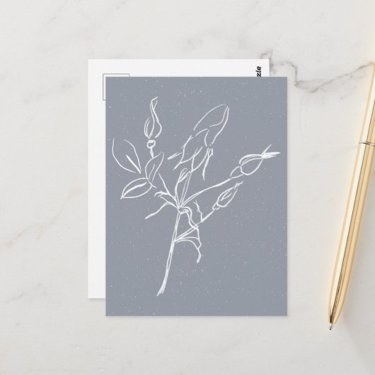 Witte botanische bloem Doodle  Briefkaart (Voorkant / Achterkant in situ)