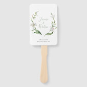 Witte Botanische Bloemen Krans Bruiloft Handwaaier (Voorkant)