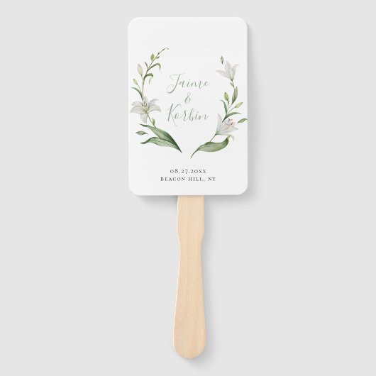 Witte Botanische Bloemen Krans Bruiloft Handwaaier (Voorkant)
