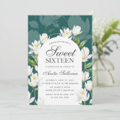 Witte Botanische Bloemen Sweet Sixteen 16 Verjaard Kaart (Staand voorkant)