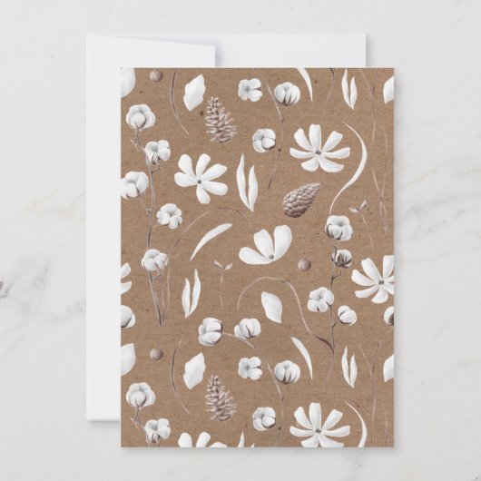 Witte botanische bloemencotton  Trouwkaarten Kaart (Achterkant)