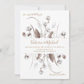Witte Botanische bloemenkatoen Huwelijksuitnodigin Kaart (Voorkant)
