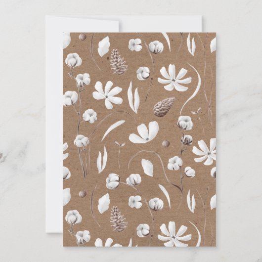 Witte Botanische bloemenkatoen Huwelijksuitnodigin Kaart (Achterkant)