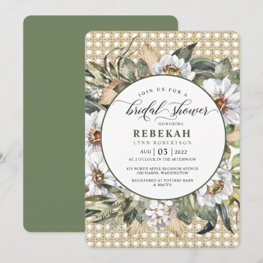 Witte Botanische Boheemse Bruidsdouche Uitnodiging (Voorkant / Achterkant)