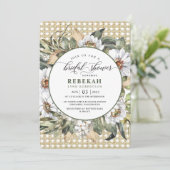 Witte Botanische Boheemse Bruidsdouche Uitnodiging (Staand voorkant)