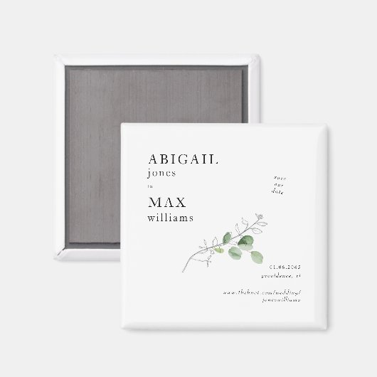 Witte Botanische Bruiloft Bewaar onze Datum Magneet (Voorkant / Achterkant)