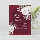 Witte Botanische Burgundy Trouw Save The Date (Staand voorkant)