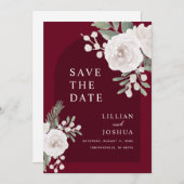 Witte Botanische Burgundy Trouwdag Save The Date (Voorkant / Achterkant)