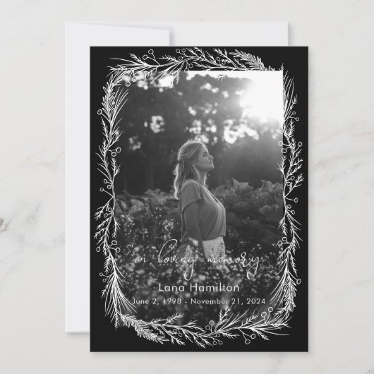 Witte Botanische Foto Begrafenisprogramma Kaart (Voorkant)