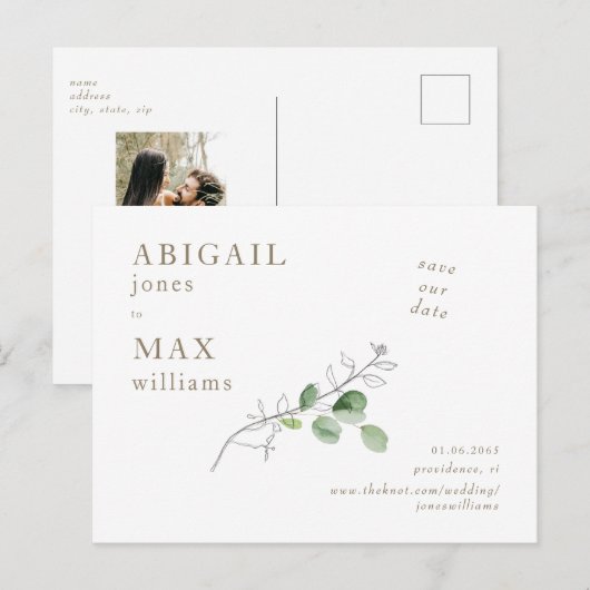 Witte Botanische Foto Huwelijk Save our Date II Briefkaart (Voorkant / Achterkant)
