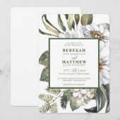 Witte Botanische | Huwelijksuitnodiging Kaart (Voorkant / Achterkant)