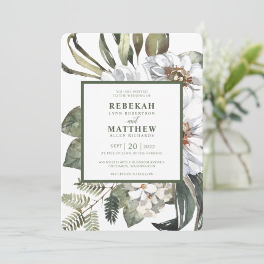 Witte Botanische | Huwelijksuitnodiging Kaart (Staand voorkant)