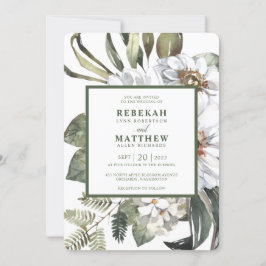 Witte Botanische | Huwelijksuitnodiging Kaart