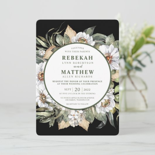 Witte Botanische | Huwelijksuitnodiging Kaart (Staand voorkant)
