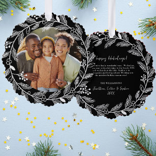 Witte Botanische Kerstkrans Aangepaste foto Ornament Kaart