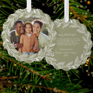 Witte Botanische Kerstkrans Aangepaste foto Ornament Kaart