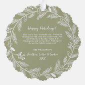 Witte Botanische Kerstkrans Aangepaste foto Ornament Kaart (Achterkant)