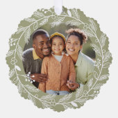 Witte Botanische Kerstkrans Aangepaste foto Ornament Kaart (Voorkant)