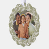 Witte Botanische Kerstkrans Aangepaste foto Ornament Kaart (Links)