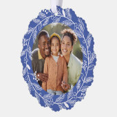 Witte botanische kerstkrans aangepaste foto ornament kaart (Links)