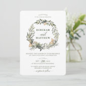 Witte Botanische krans | Huwelijksuitnodiging Kaart (Staand voorkant)