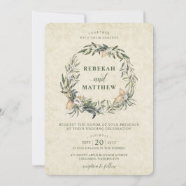 Witte Botanische krans | Huwelijksuitnodiging Kaart