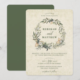Witte Botanische krans | Huwelijksuitnodiging Kaart