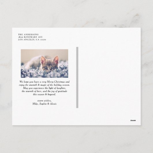 Witte  Botanische Lijst Taupe Groene Foto Feestdagenkaart (Achterkant)