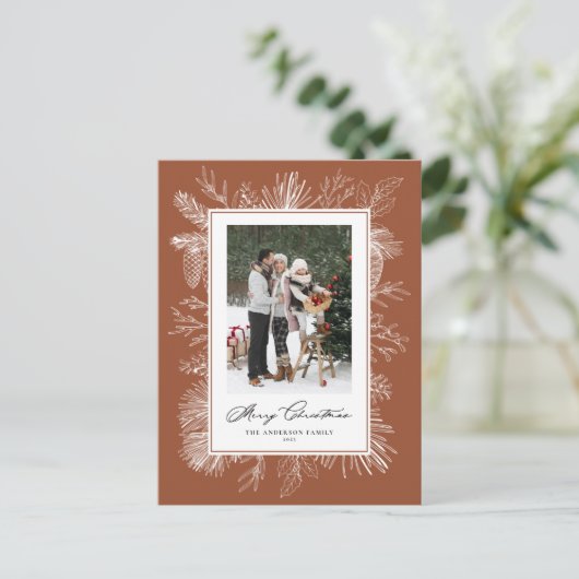 Witte  Botanische Lijst Terracotta Foto Feestdagenkaart (Staand voorkant)