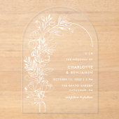 Witte botanische minimalistische boog bruiloft acryl uitnodigingen (Voorkant)