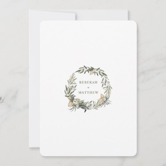 Witte Botanische Monogram Bruiloft Kaart (Achterkant)