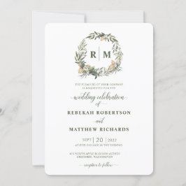Witte Botanische Monogram Bruiloft Kaart