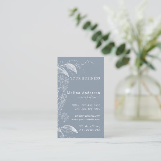 Witte  botanische mosterdblauw Visitekaartje (Staand voorkant)