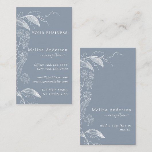 Witte  botanische mosterdblauw Visitekaartje (Voorkant / Achterkant)