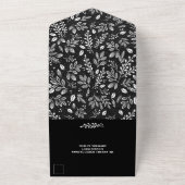 Witte botanische stoffen op de zwarte bruiloft all in one uitnodiging (Buitenkant)